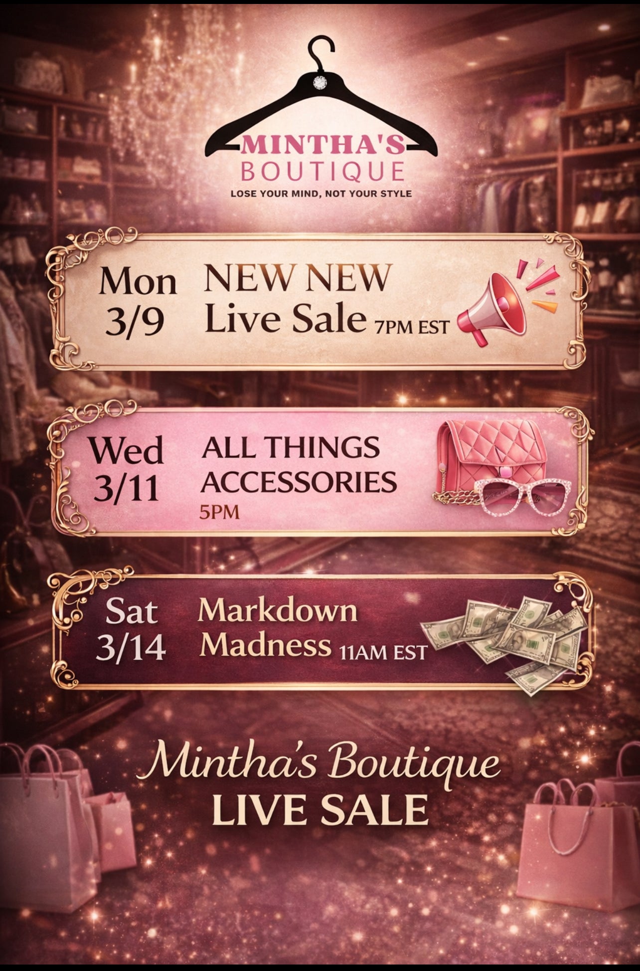 Mintha’s Live Sale Schedule