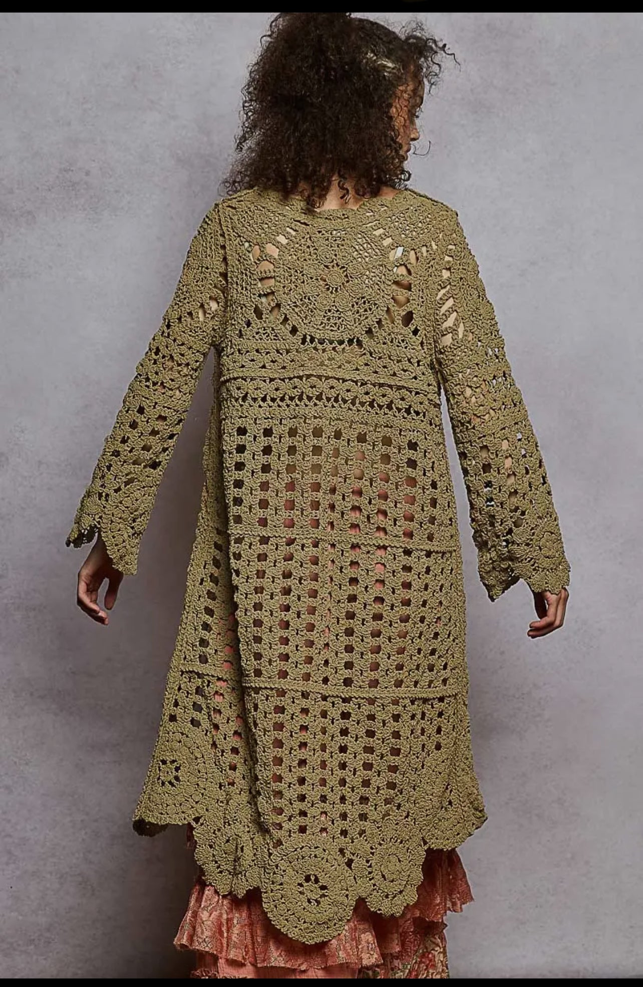 Comic Boho Weave Soft Green Crochet Pullover