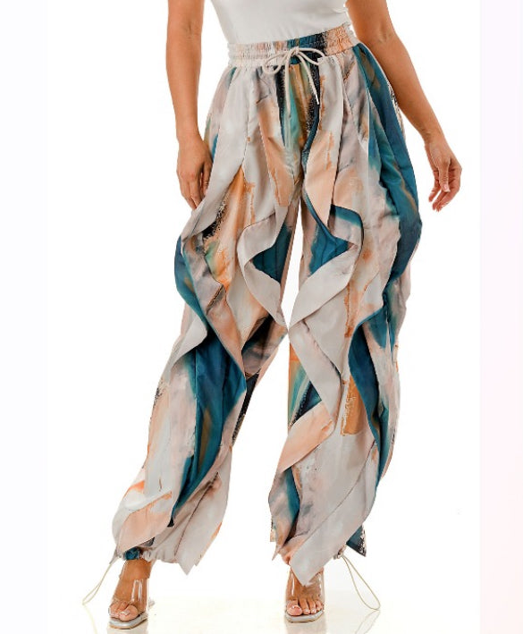Teal Multi Truffle Ruffle Jogger Pants _RUNS BIG SIZE DOWN