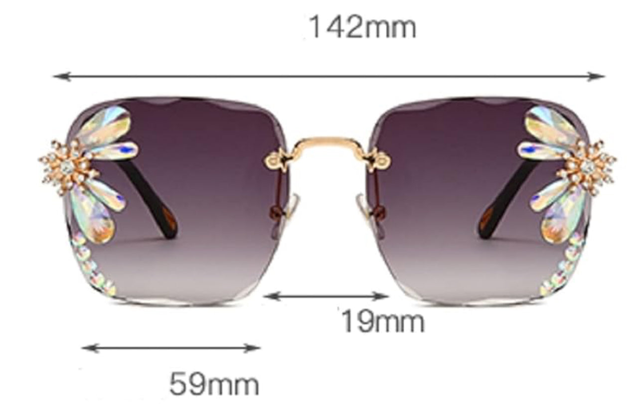 Elegant Flossy Jewel Flower Design Sunglasses