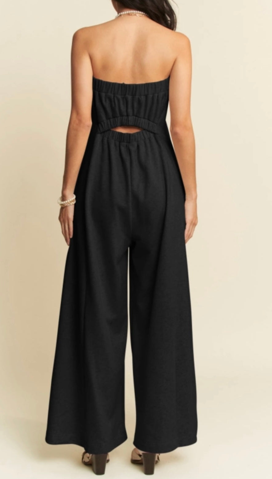 SOLID STRAPS TUBE OPEN BACK WIDE LEG JUMPSUIT