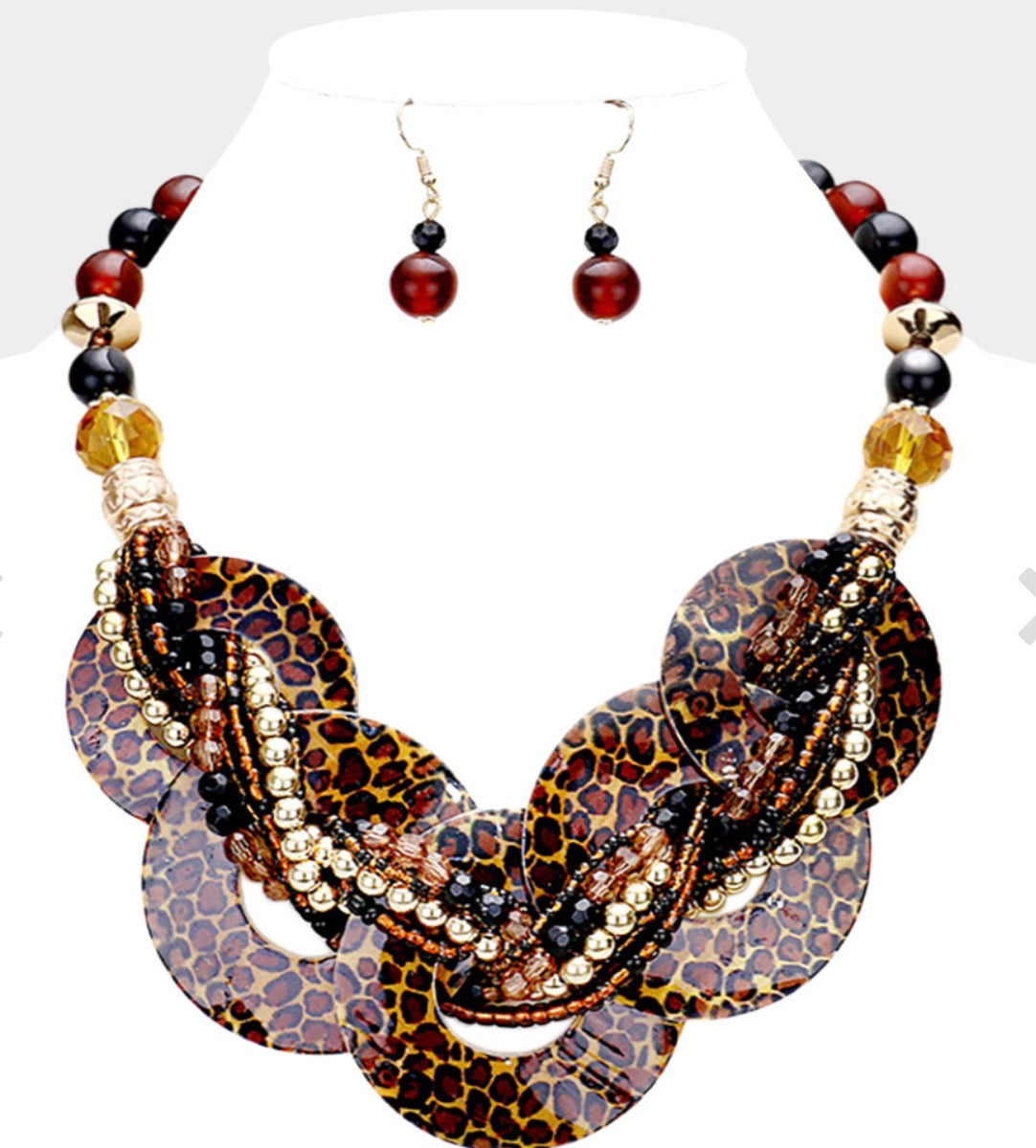 Chunky Leopard Pattern Resin Statement Necklace