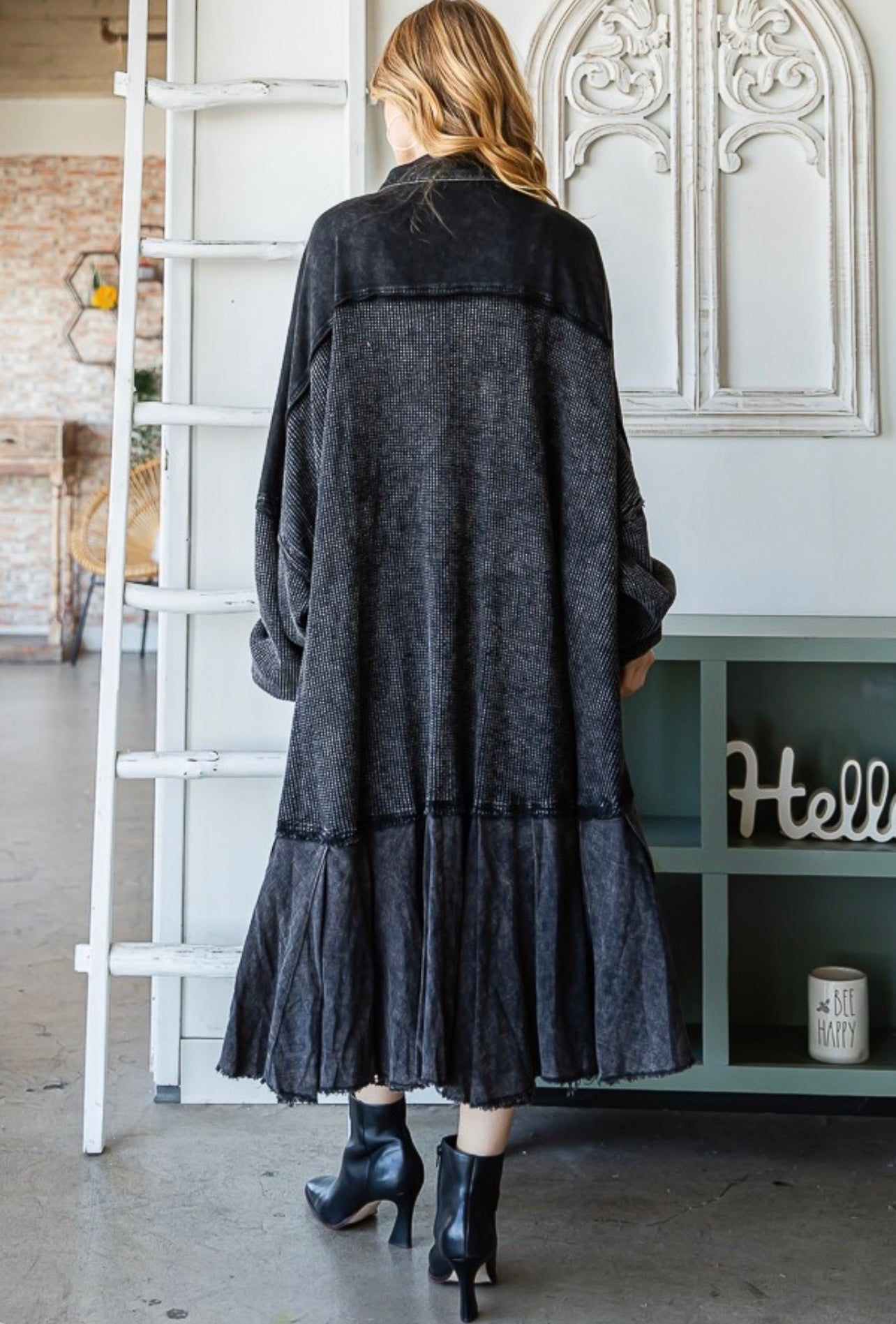 Nola Washed Waffle Knit High Low Shacket