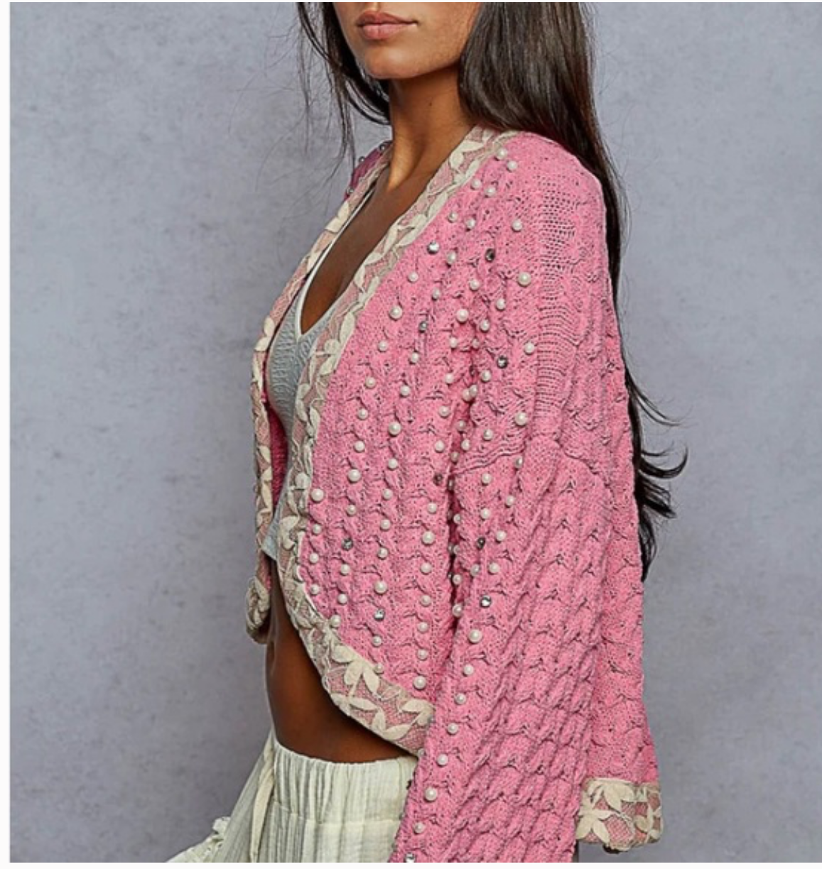 Ollie Lace and Pearl Open Front Cardigan