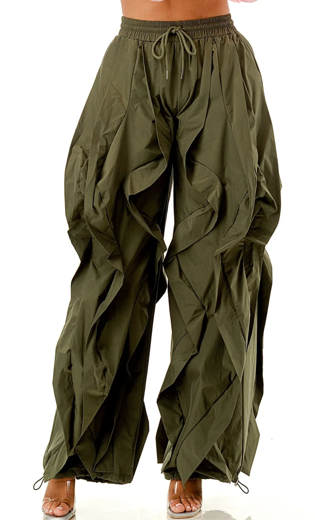 No Drama Ruffle Drawstring Jogger Pants_Olive Green
