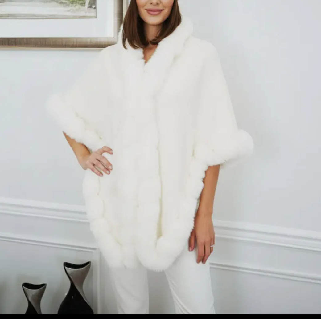 Faux Fur Trim Cape Poncho