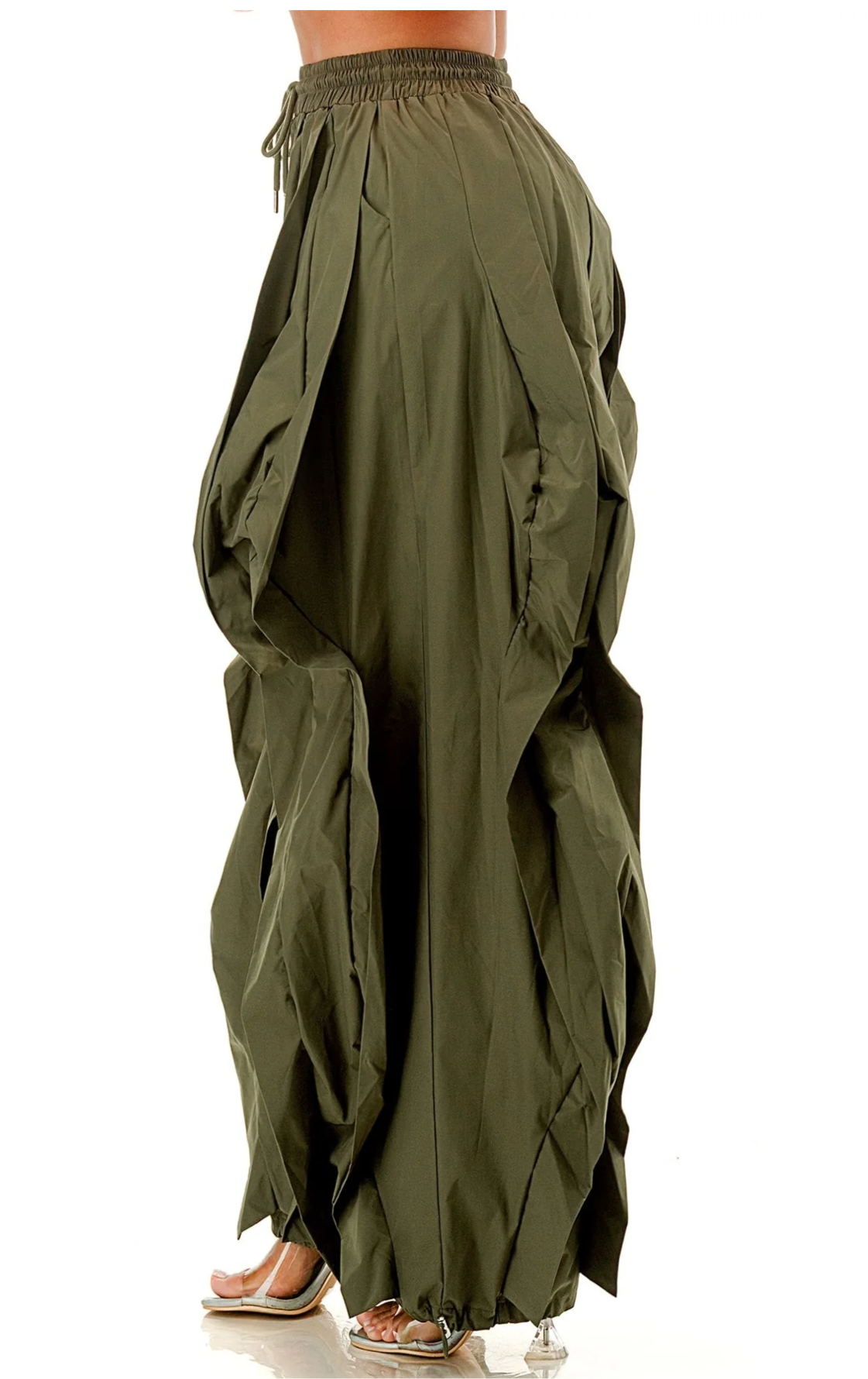 No Drama Ruffle Drawstring Jogger Pants_Olive Green