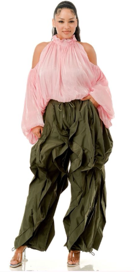 No Drama Ruffle Drawstring Jogger Pants_Olive Green