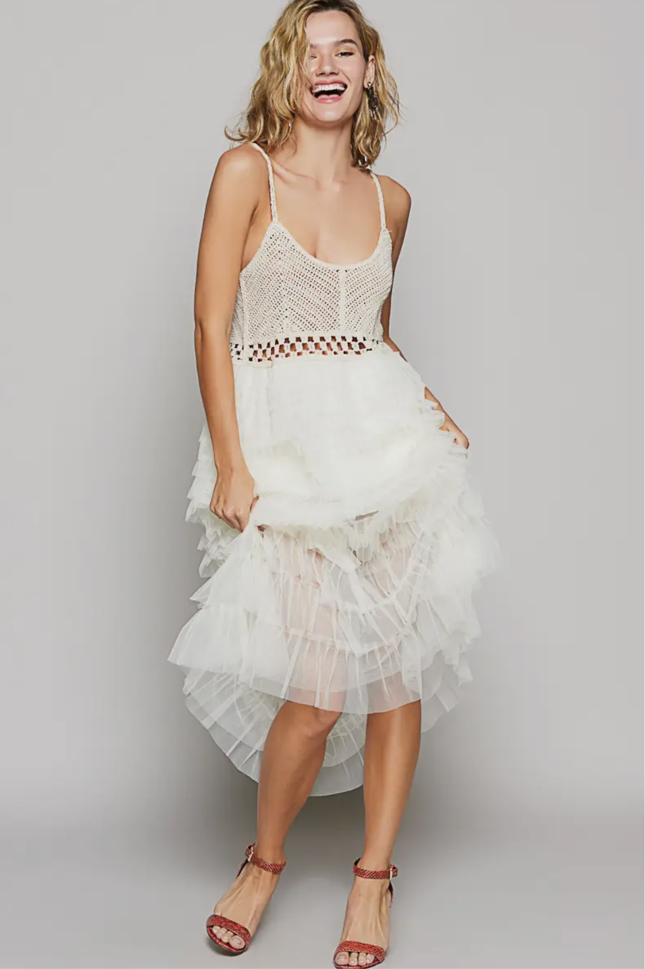 Day Dream Crochet Lace Ruffle Dress_One Size