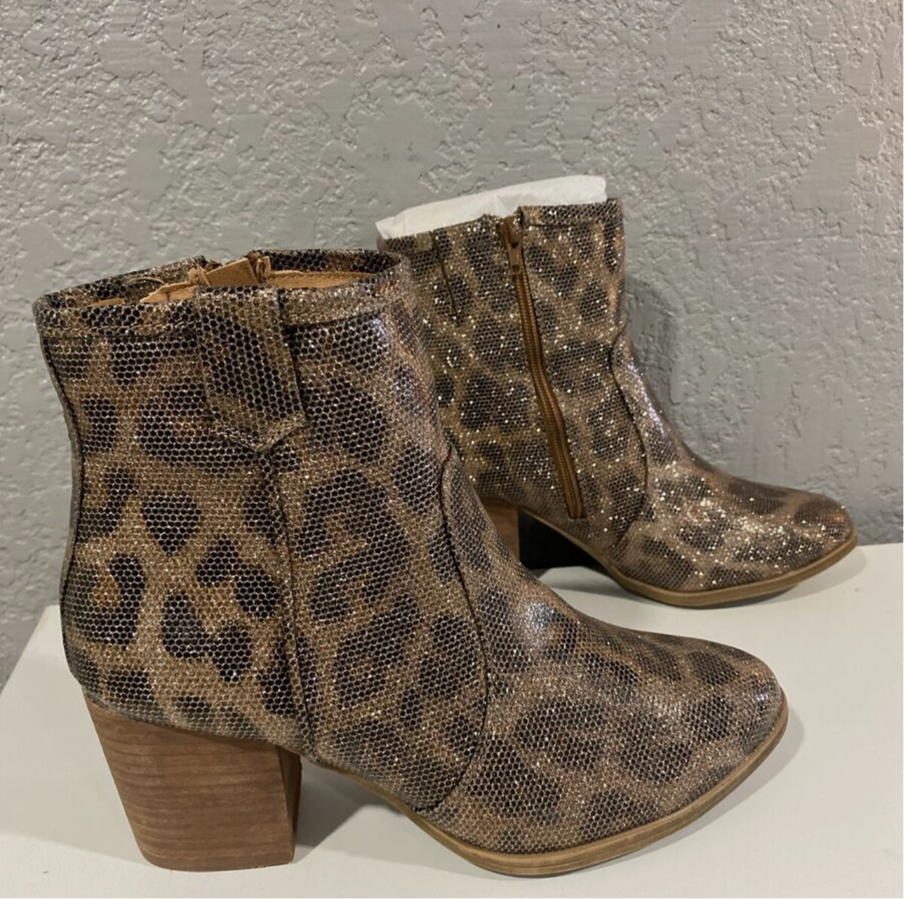 Cheetah Print Ankle Boots Block Heel