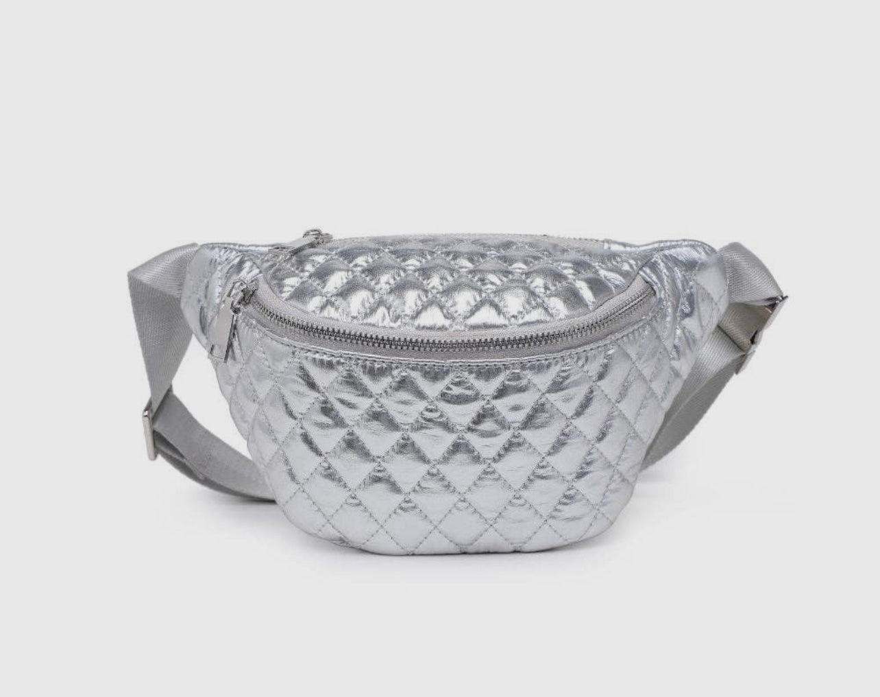 Breonna Silver Metallic Quilted Belt Bag