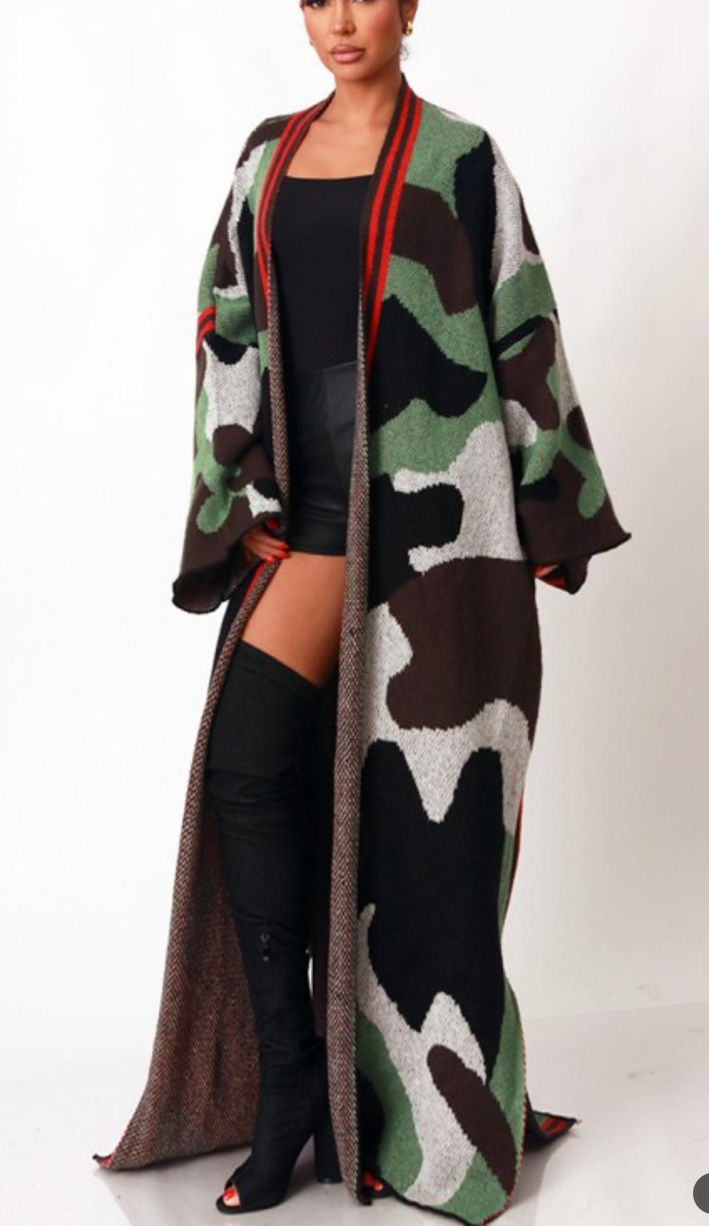 CAMO CHIC WOOL CARDIGAN DUSTER NO HOODIE