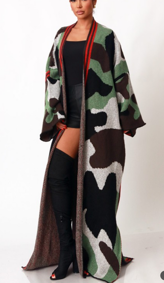 CAMO CHIC WOOL CARDIGAN DUSTER NO HOODIE