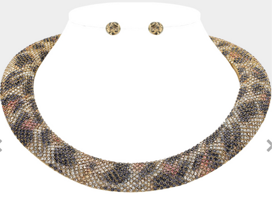 Bling Leopard Studded Chunky Necklace