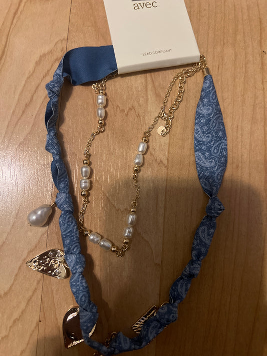 Bandana Scarf Necklace w-/Fresh Water Pearl Design