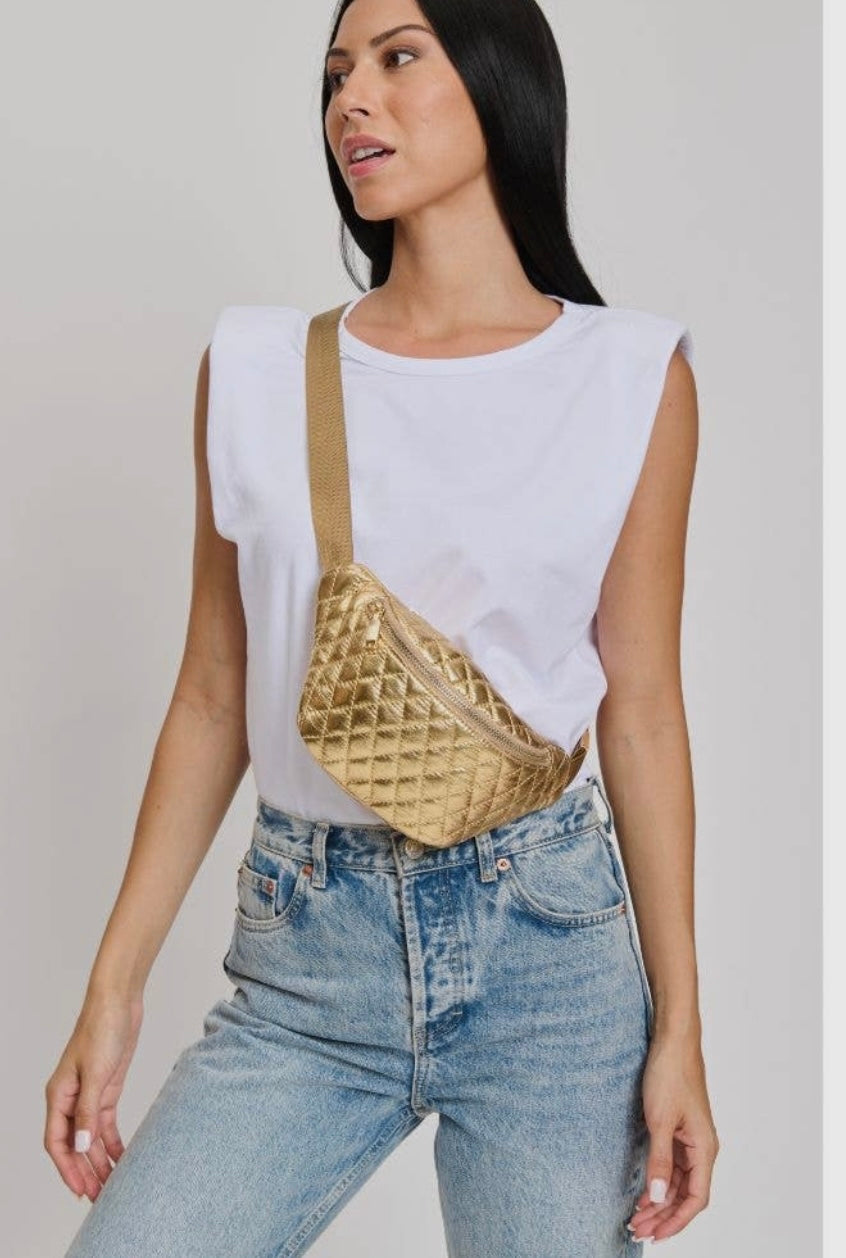 Breonna Gold Metallic Quilted Belt Bag