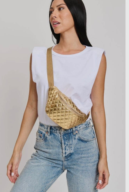 Breonna Gold Metallic Quilted Belt Bag