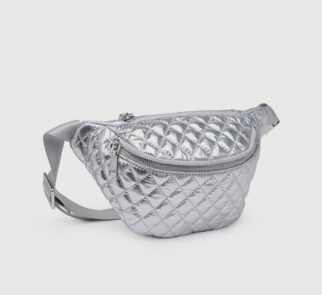 Breonna Silver Metallic Quilted Belt Bag