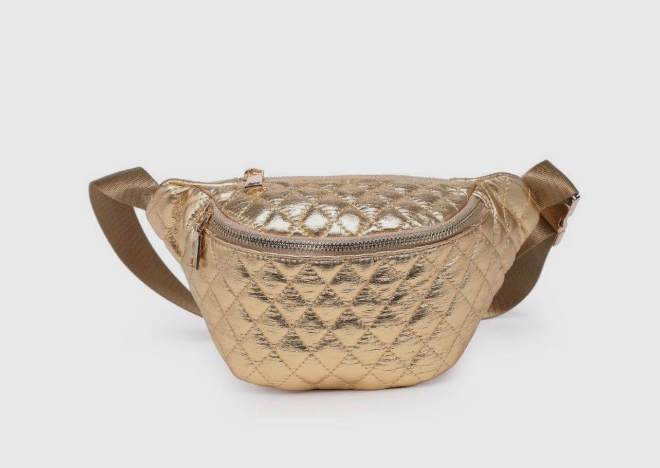 Breonna Gold Metallic Quilted Belt Bag