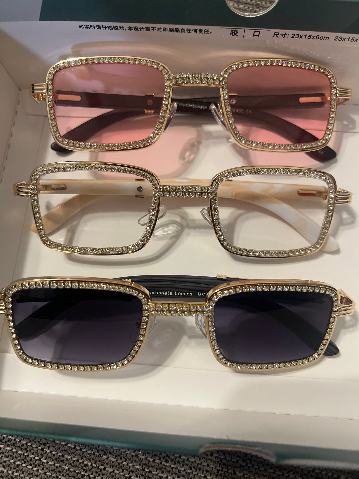 Flossy Rectangle Rhinestone Sunglasses 5276