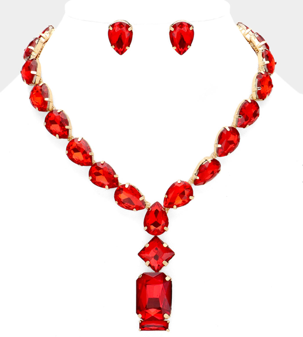 Emerald Cut Stone Link Necklace
