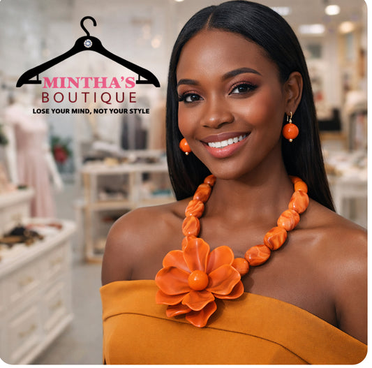 Orange Bold Oversized Flower Marbled Resin Pebble Beaded Statement Necklace