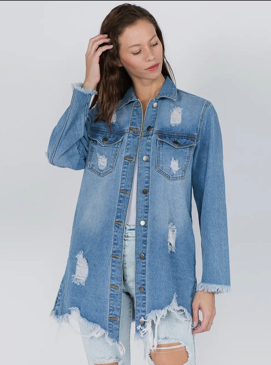 Distressed Denim Shirt Jacket