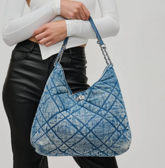Katina Quilted Denim Hobo Bag