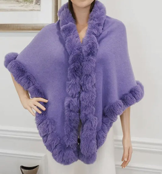Faux Fur Trim Cape Poncho