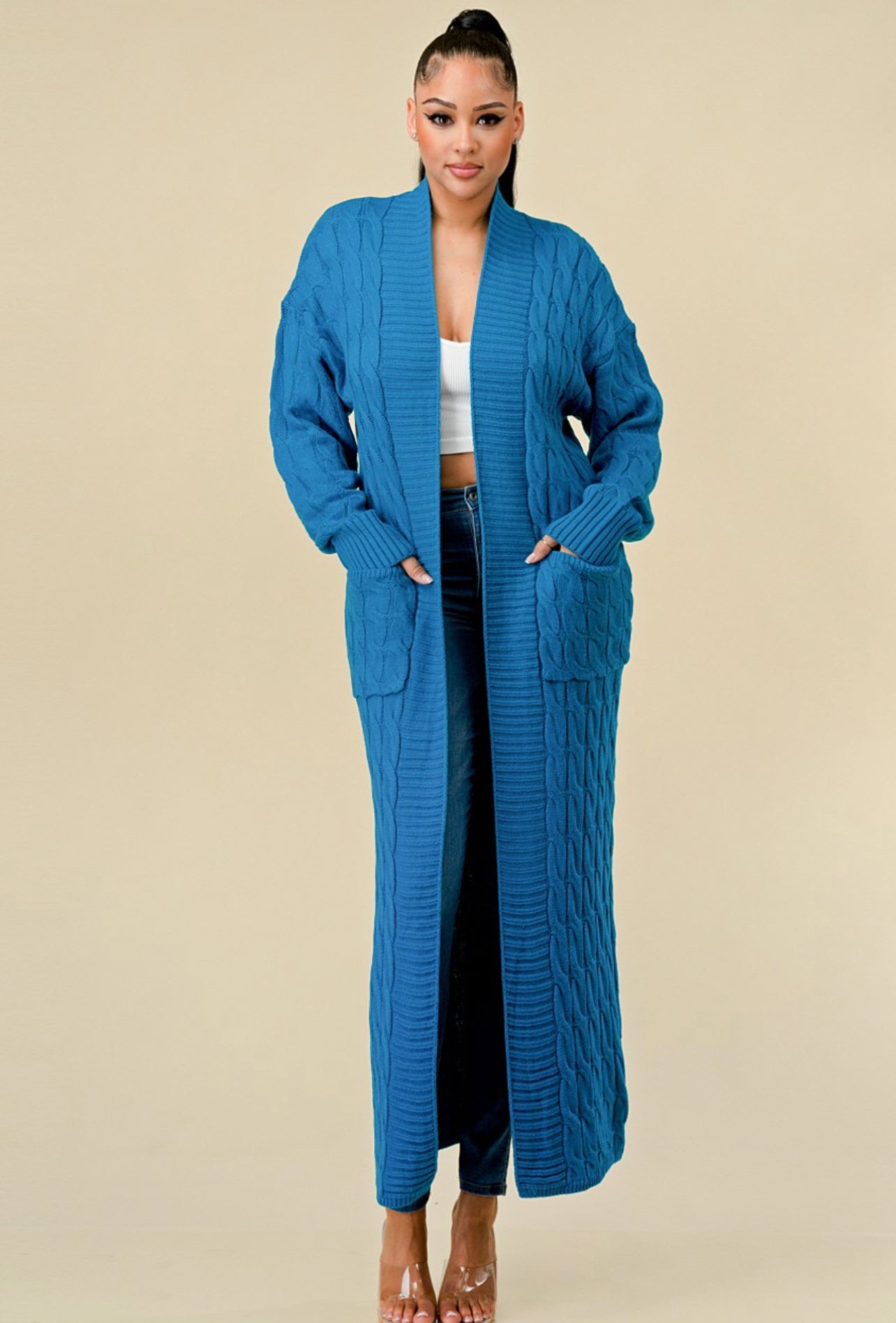 Marybelle Cardigan Oversized fit (You can size down)_Teal Blue