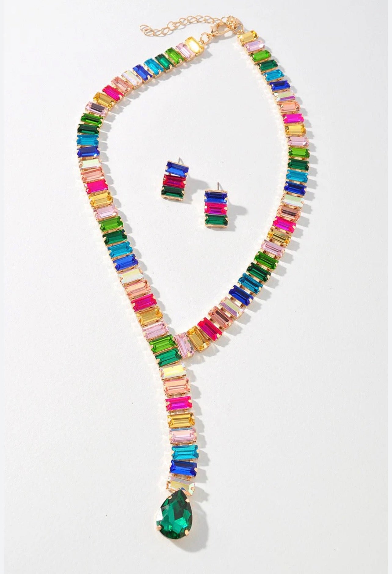 Glass Stone Y Shape Necklace Set