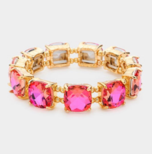 Cushion Square Stone Stretch  Bracelet