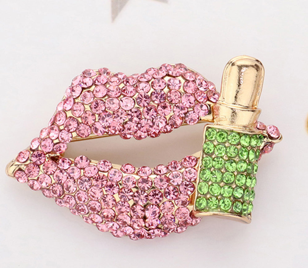 Bling  Lip and Lipstick Pin Brooch