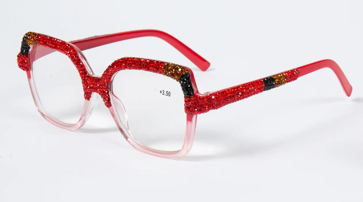 Red Bold Rhinestone Flossy Readers