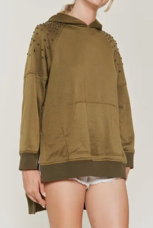 Studded Shoulder Hoodie