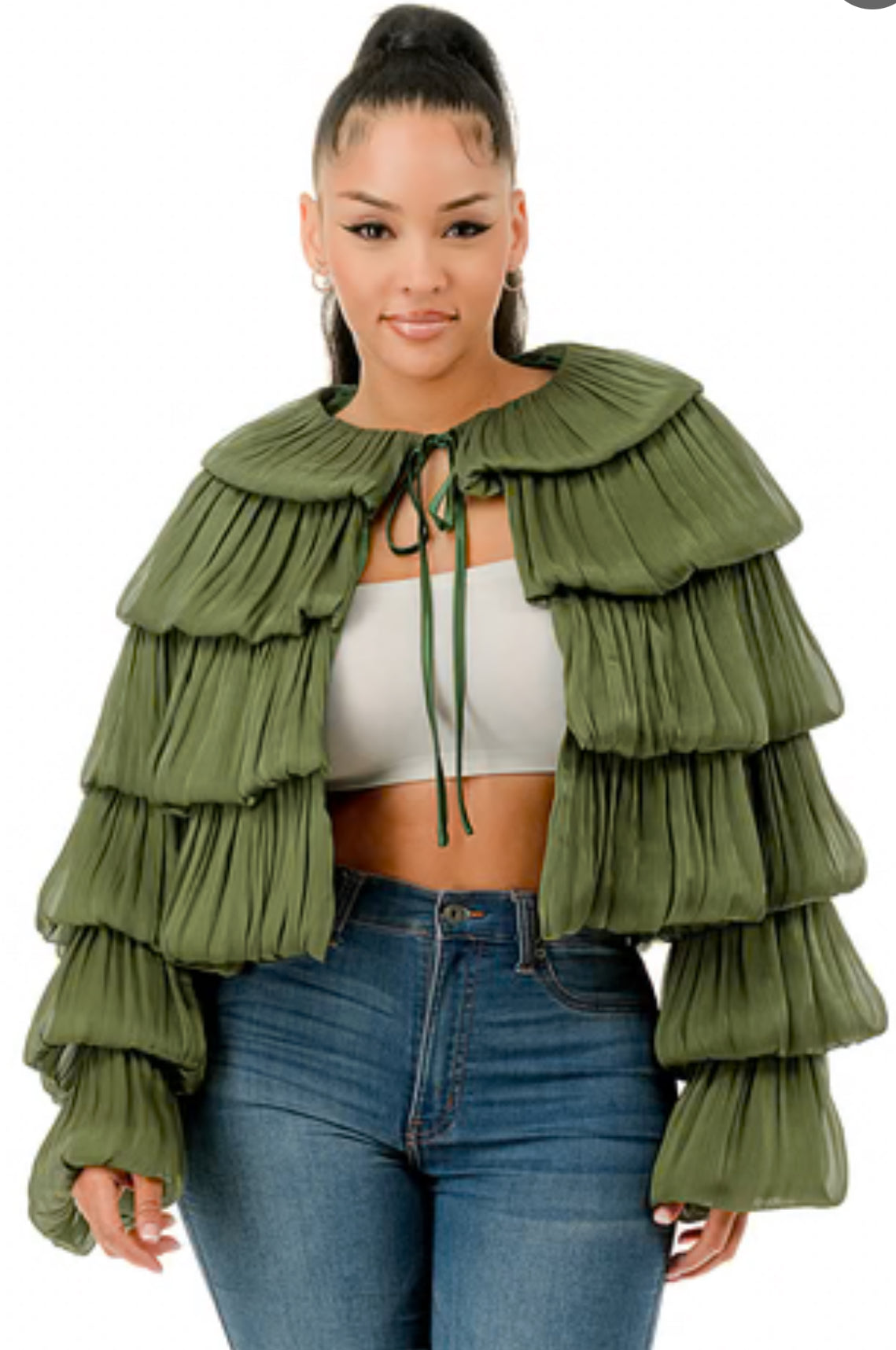TamTam Tiered Ruffle Cropped Jacket