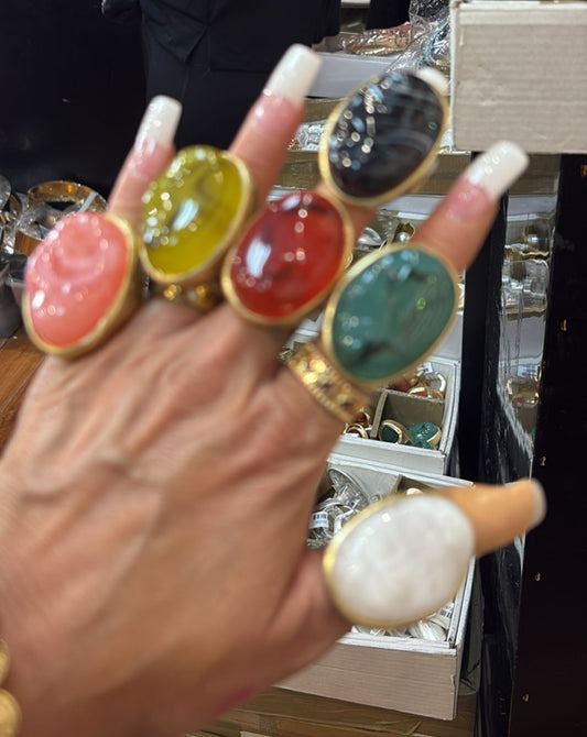 Marbled Oval Stone Stretch Ring