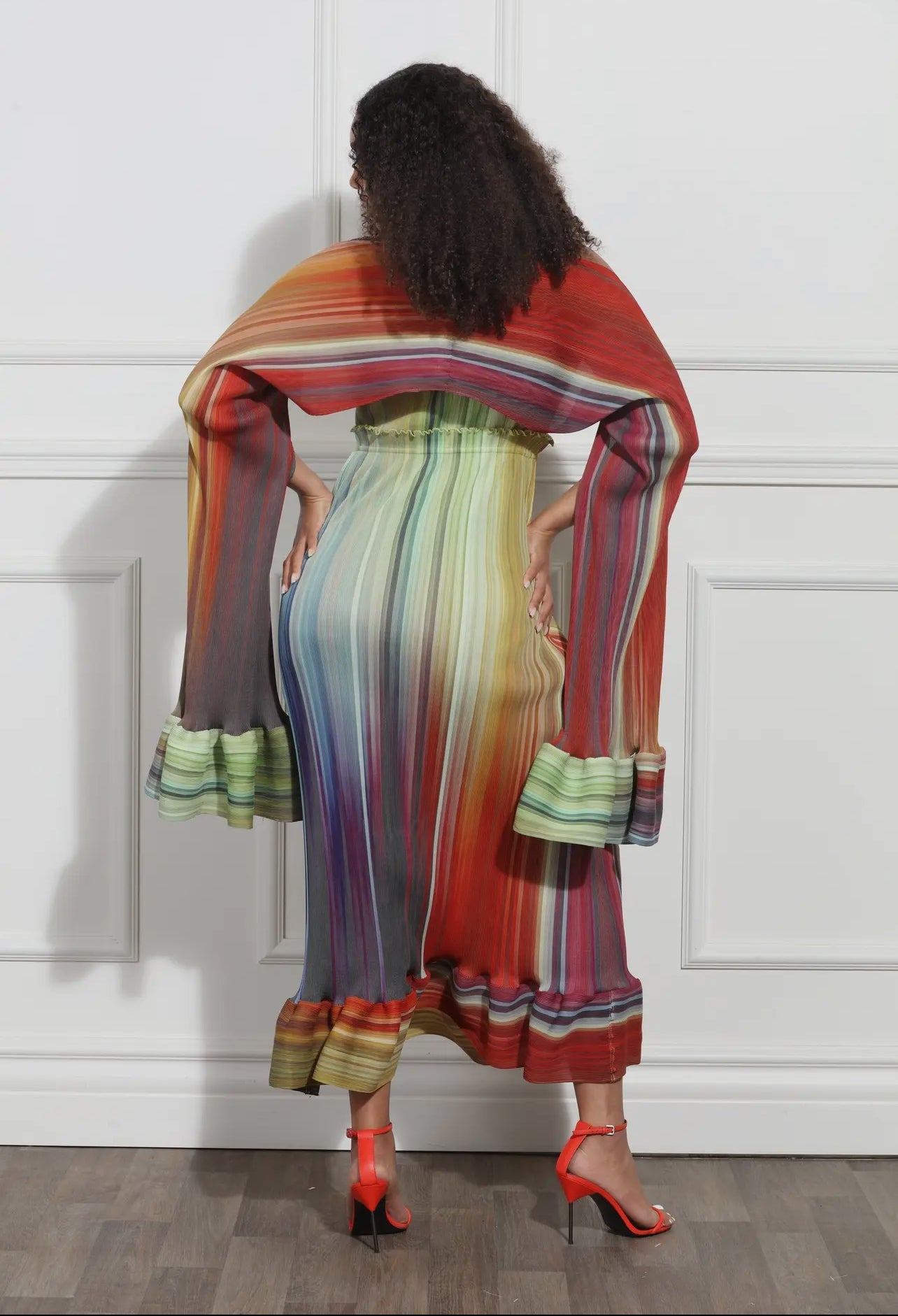 In My Own Lane Multi Color Dress with Cape Sleeve Cover