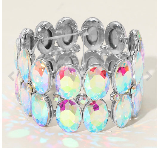 Glass Crystal Oval Stone Cluster Stretch Bracelet