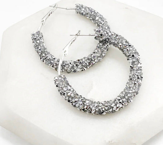 Silver Sparkling Hoop Earrings