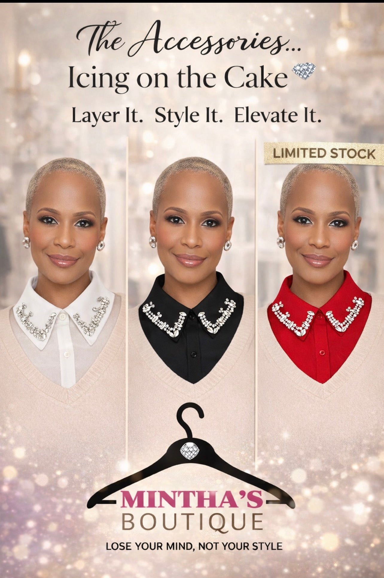 Union Embellished Collared Neck