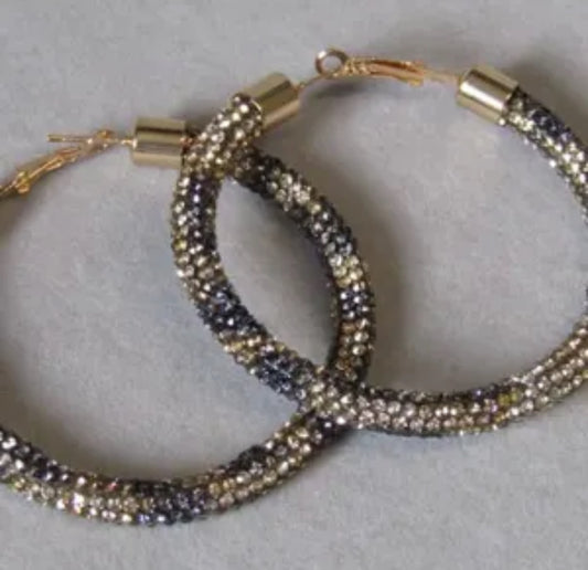 Leopard Rhinestone Pave Hoop Earrings