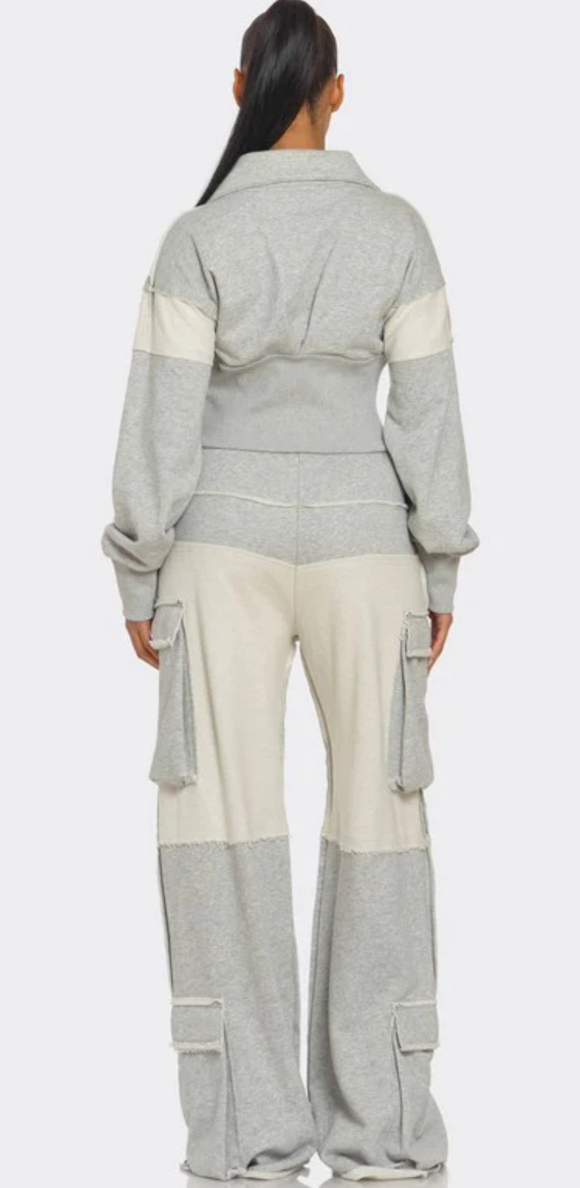 Privilege Asymmetrical Heather Grey Zip-Up Tracksuit CROP JACKET Set