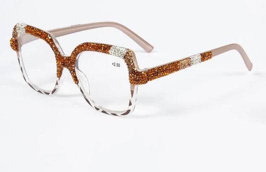 Brownish Orange Rhinestone Flossy Readers