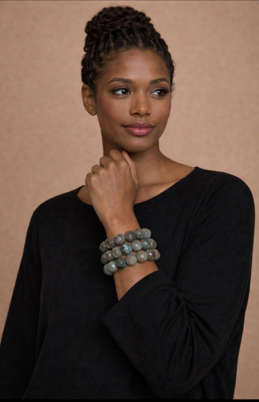 Olive Beaded Stretch Braclet