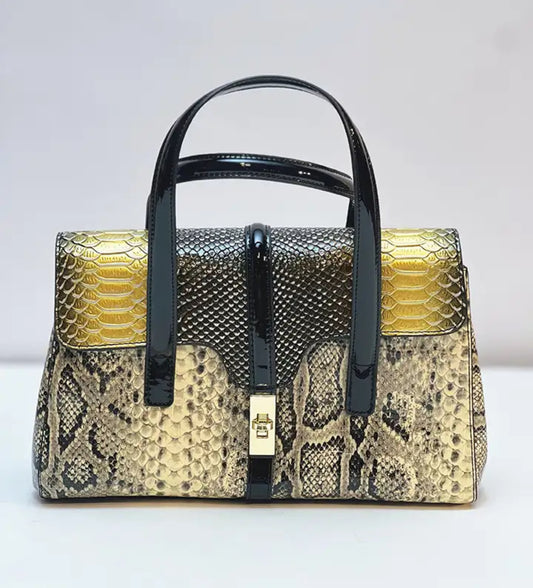 Mustard Snake Print Handbag