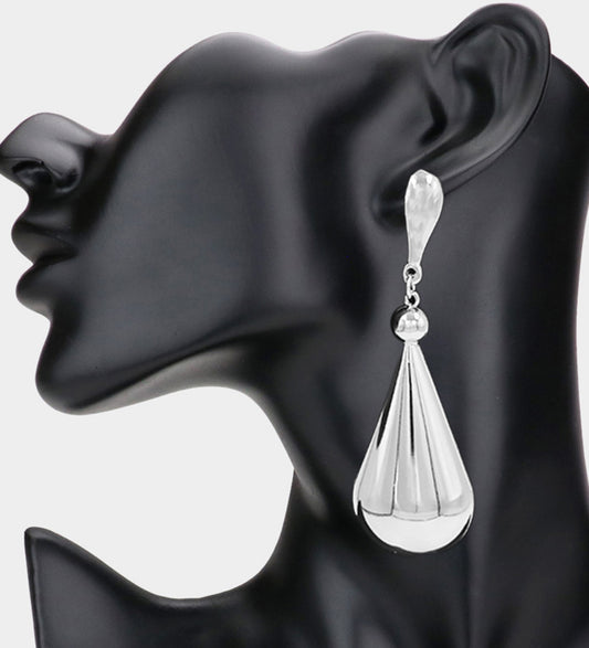 Silver Metal Teardrop Dangle Earrings