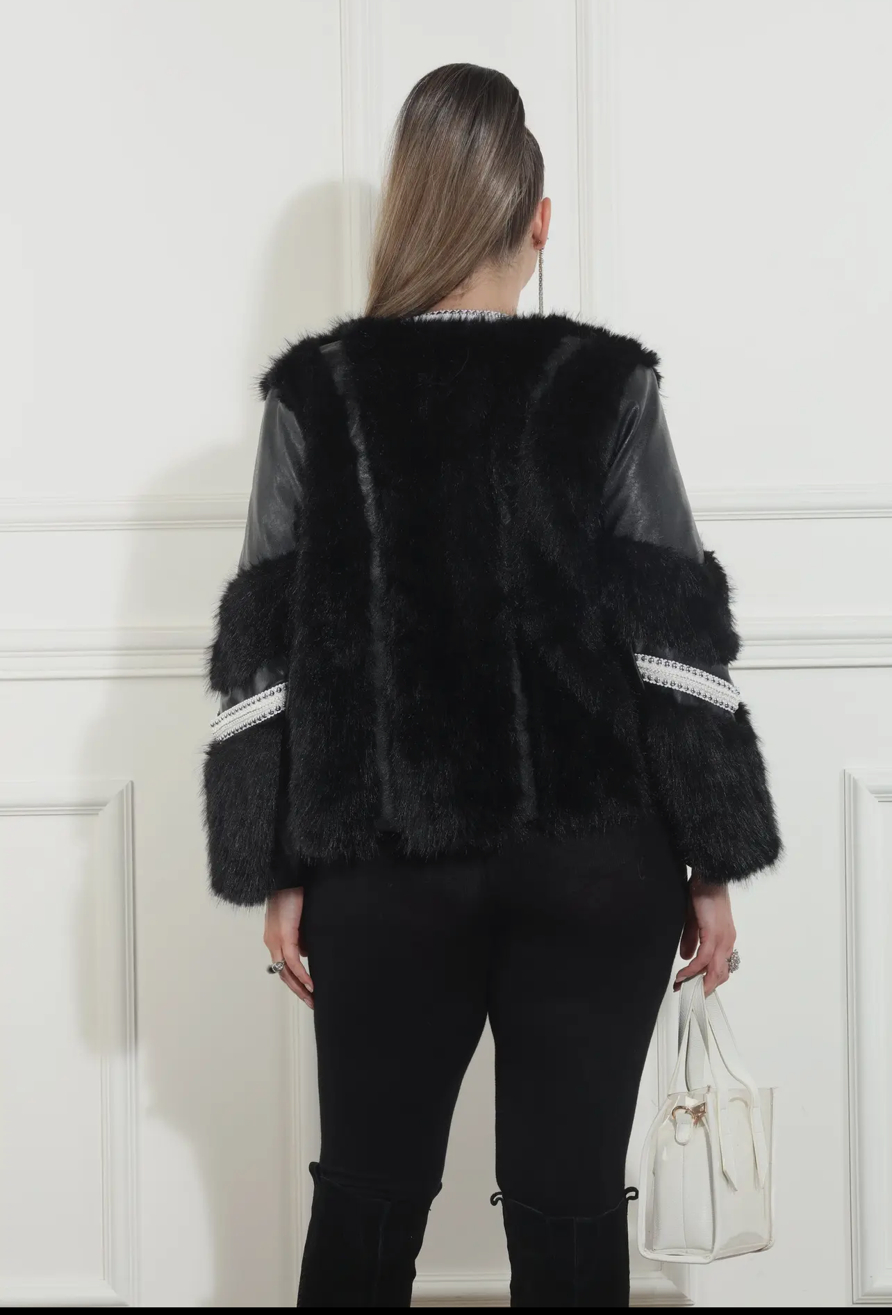 Luxe Moda Faux Fur Jacket _ Black s/m