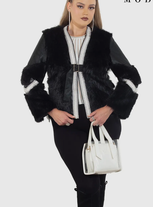 Luxe Moda Faux Fur Jacket _ Black s/m