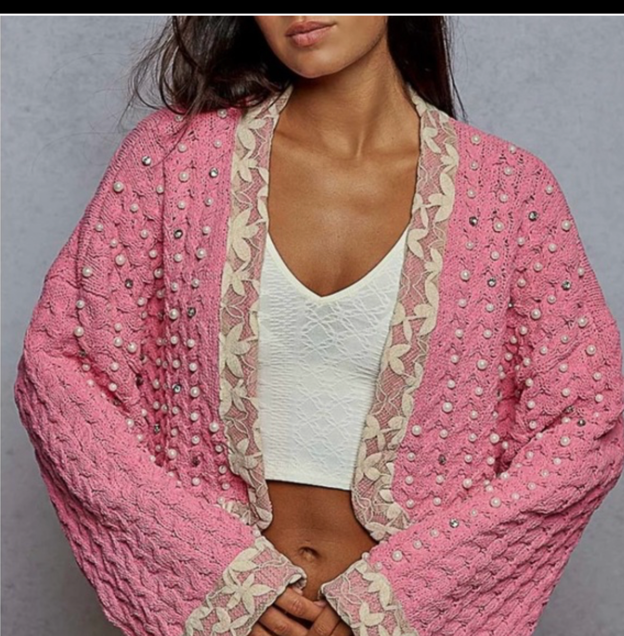 Ollie Lace and Pearl Open Front Cardigan
